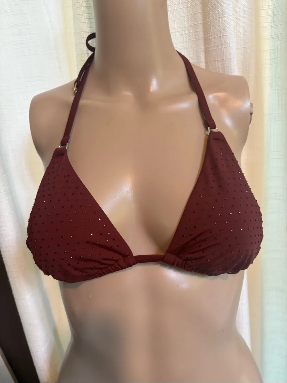 Victoria’s Secret Burgundy Rhinestone Triangle Bikini Top - med new